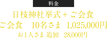 ご会食　10名さま 835.000円 お1人様追加料金 25.000円